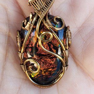 Dichroic Glass WIre-wrapped pendant